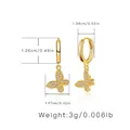 Gold plated butterfly drop earrings with cubic zirconia and precise size measurements - Butterfly Zircon/KEAM0117