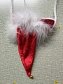 Christmas reindeer men's velvet underwear with white faux fur trim and golden bell - Red Christmas Bell