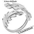 Macro detail of leaf ring showing 2.2cm leaf span and 1.7cm adjustable inner diameter - Silver