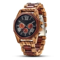 Reloj de cuarzo multifuncional de sándalo con vetas bicolor y esfera negra de números romanos - Números Romanos / Madera de Cebra y Sándalo Rojo