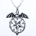 Collar con colgante de murciélago y pentagrama gótico vintage en acero pulido - Estilo de Pentagrama de Murciélago (B1315) / Plata Antigua