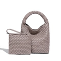 Morandi purple woven tote bag set including larger round handle bag and small clutch - Brown