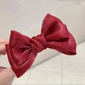 Elegant deep red silk bow hair clip for girls with a glossy finish and secure claw grip - 086 Double-sided Bow Claw Clip [Wine Red]