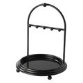 Minimalist black metal jewelry display stand with round tray base and multi-hook hanger - 25*19.2*15.8cm / Black