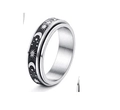 Stress-relief spinner ring with black moon and star patterns in silver stainless steel - US 9 / 6MM Sun Moon Star