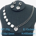 Conjunto de joyas de acero inoxidable con colgante de corazón y pendientes de cristal - Conjunto de Joyas Color Acero