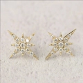 Exquisite gold eight-pointed star stud earrings with pave-set shimmering zircon stones - Gold