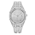 Luxury silver octagonal watch with iced-out rhinestones and date display feature - Silver
