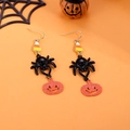 Halloween drop earrings featuring candy corn, black spider, and glittery pumpkin charms - FX191 (Corn Pumpkin Spider Combo)