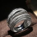 Squisito anello incrociato multistrato in argento sterling S925 con zirconi micro-incastonati - US 6 / Zirconia Bianca