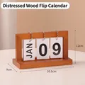 Retro wooden flip calendar desk ornament in natural wood finish with white cards - Vintage Wood Color
