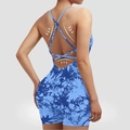 Blue tie-dye yoga romper with cross-back straps and body-sculpting shorts design - S / Top And Bottom / Tie Dye Blue