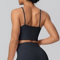 Schwarzer Sport-BH mit schmalen Trägern und High-Waist-Leggings Set für Yoga Gym - S / Schwarz