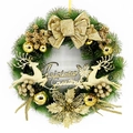 40cm Christmas wreath with green pine needles, golden reindeer, and Merry Christmas sign - 40cm Gold Double Deer