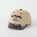 Close-up of beige suede kids baseball cap featuring leopard print brim and embroidery - 52cm (2-5 Years) / 1920 - Khaki