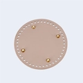 Macro view of 15cm round PU leather bag base with golden feet for DIY bucket bags - Khaki
