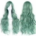 Mint green long wavy cosplay wig with bangs, high temperature synthetic fiber hair - Mint Green