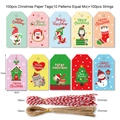 100pcs Christmas kraft paper gift tags with 10 cartoon designs and colorful strings - MC6-2 Style / 100 Pieces/Pack