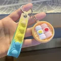 Porte-clés anti-stress avec sangle Pop It bleu-jaune et breloque panier vapeur Dim Sum - Mini Brioches Vapeur