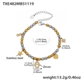 Dettagli delle dimensioni del bracciale in acciaio inossidabile con ciondoli a stella - Bracciale a Catena con Perline Bicolore Oro Argento (TXE482) / 16+5cm