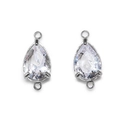 Connecteur en acier inoxydable argenté avec zircone poire et doubles boucles - Goutte (Transparent) / 10x6mm / Acier