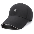 Black baseball cap with extended visor and silver shield logo on white background - Adjustable / Black