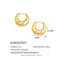 Macro view of 18k gold plated stainless steel hoop earrings with sunburst texture - Sunburst Pattern Hoops (EOM247057)