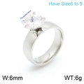 Bague en acier titane de 6 mm avec un grand zircon carré et finition argent poli - Style Poli Simple (KR100653-K)