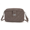 Brown quilted crossbody cell phone bag with silver metal lock and adjustable strap - Gray