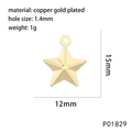 Vue détaillée d'un pendentif étoile en cuivre doré avec mesures et spécifications précises - Étoile (P01829)