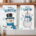 Detail of winter snowman towels with Hello Winter and Let it Snow prints on a wall hook - Winter Snowman Greetings White (2pcs)