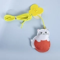 Cat swing toy with red cat plush, elastic cord, felt flower, and a clear suction cup - Cat