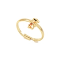 Anello regolabile dorato con testa di drago decorata con zircone rosso e dettagli neri fini - Bestia Portafortuna Cinese Dorata / Oro (JZ00251 Oro)