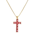 Collana a catenina dorata con pendente a croce decorato con zirconi quadrati rossi - Gemma Rettangolare / Rosa Rosso