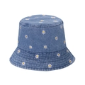 Chapeau bob en denim bleu clair pour femme avec broderies marguerites pour protection solaire - 58cm / Fleur Bleu Ciel
