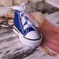 Miniature blue canvas sneaker keychain with white rubber sole and silver metal ring - Dark Blue