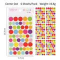 Lot de 6 planches de stickers ronds colorés pour scrapbooking, taille 9,7x18,9 cm - Points (6 feuilles/set)