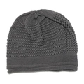 Close-up of dark grey knitted winter beanie featuring wavy weave patterns and a rolled hem - M (56-58cm) / Gray