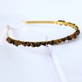 Golden headband with natural brown tiger eye stone chips for hair accessory style - Single Row / Tiger Eye-Single Row