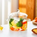 Olla transparente de vidrio borosilicato con asas dobles y tapa para cocinar platos - 1.8L Transparente