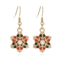 Golden snowflake earrings with red, green and white rhinestones on a white background - Gold AB Rhinestone Snowflake