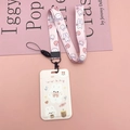 Porta badge rosa con motivo a coniglietto e laccetto da collo per studenti - Coniglio di Caramelle + Cordino Coniglio Fragola