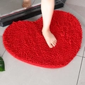 Red heart-shaped chenille bath mat with soft absorbent plush texture for bathroom - 40*50cm Heart Shape / Brilliant Red