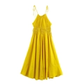 Vestido largo amarillo vibrante con cuello halter y cintura elástica fruncida - XS / Amarillo