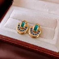 Orecchini ovali placcati in oro 18K con gemme verde smeraldo e blu zaffiro - Placcato Oro 18K (Perno in Argento Sterling 925)
