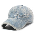 Cappellino da baseball in denim lavato vintage con ricamo Luzzz bianco in blu acido - Regolabile / Azzurro