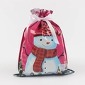 Pink Christmas gift bag with cartoon snowman pattern and white ribbon drawstring - Pink Snowman / 24*32cm