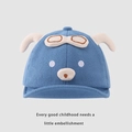 Dettaglio cappello neonato blu in maglia con muso di animale e orecchie 3D - 48cm 6 mesi-2 anni / Blu