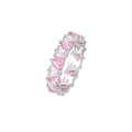 Elegant eternity ring with pink and white heart-shaped stones in silver-tone finish - US 6 / Platinum Tone-Pink & White Zirconia