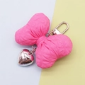 Portachiavi con fiocco rosa trapuntato e ciondolo a cuore in argento con gancio - Rosa Rossa